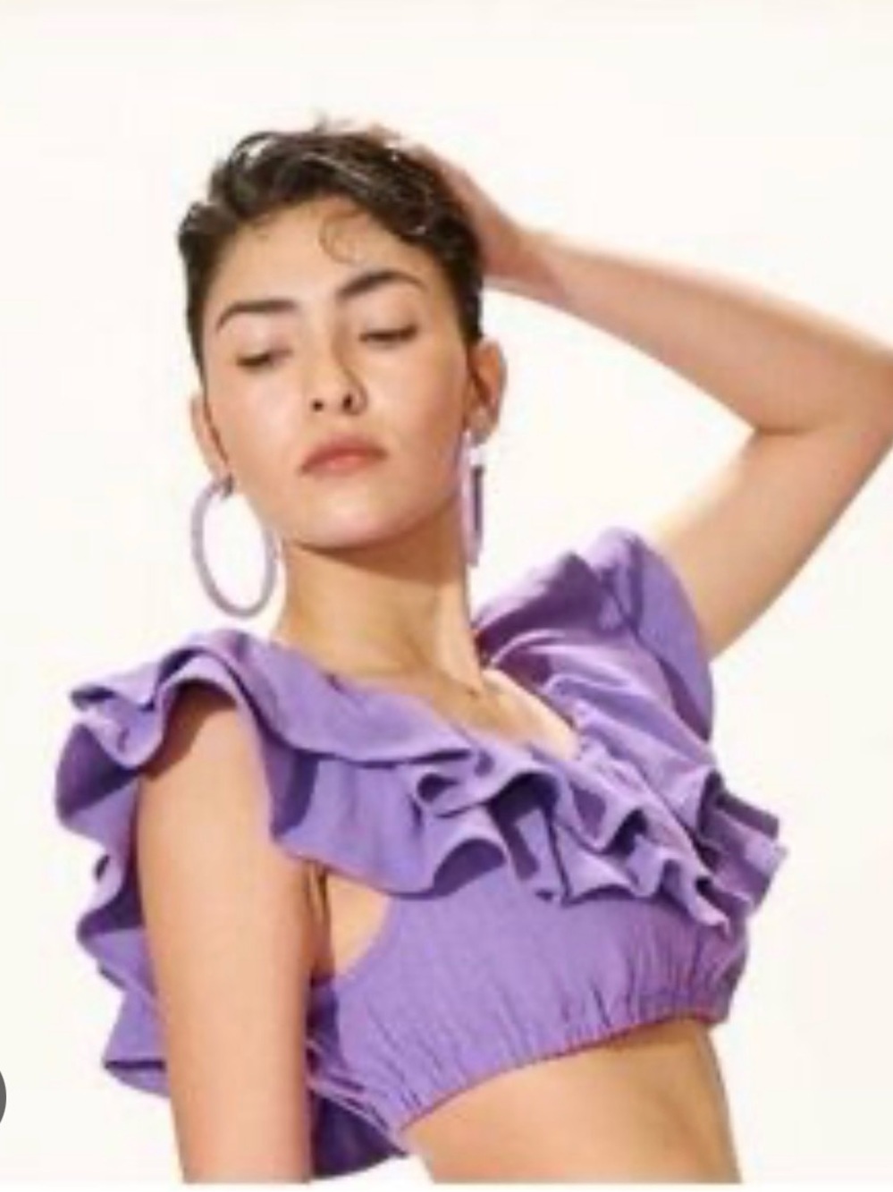 Fashion Brand Company Purple Ruffle Linen Crop Top